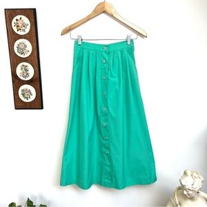 Vintage 1970s Mint Green Button Down Aline Midi Skirt